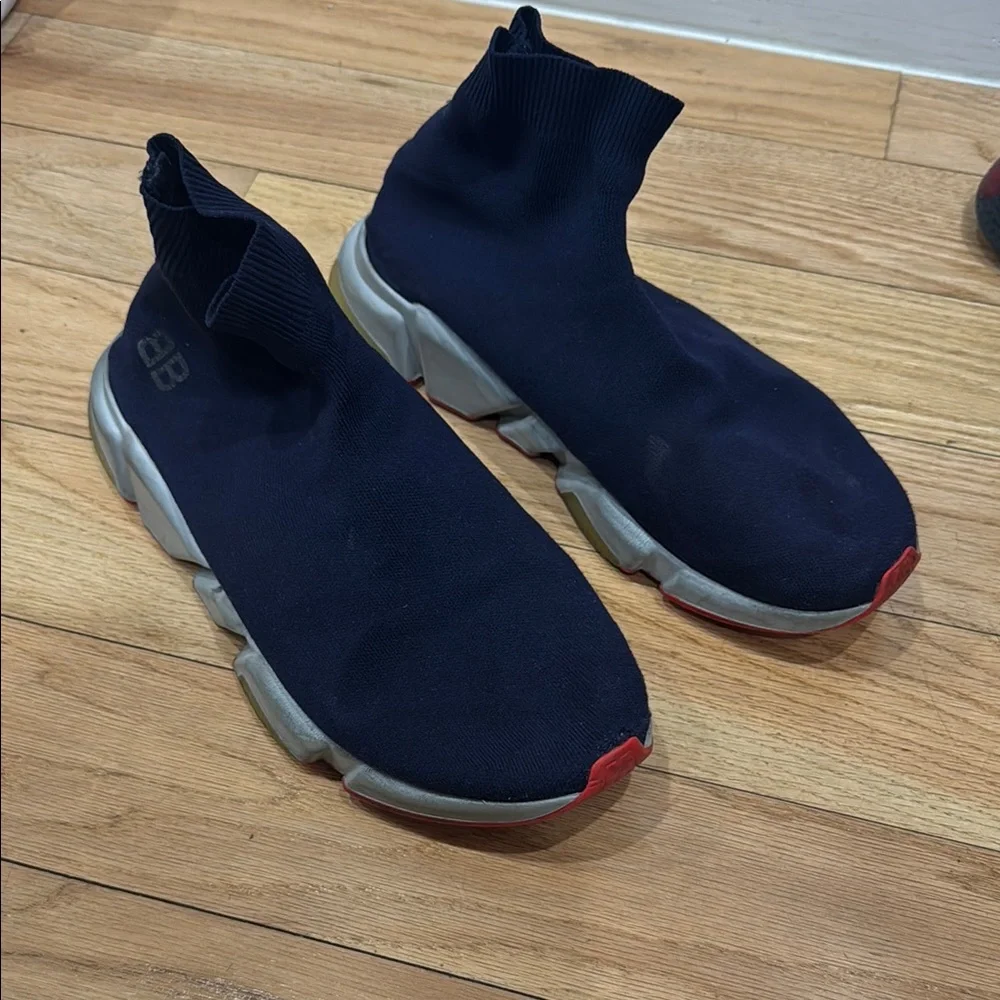 Balenciaga Bb Speed Trainers In Blue Marine Polyester Athletic Shoes Sneakers - Picture 2 of 5